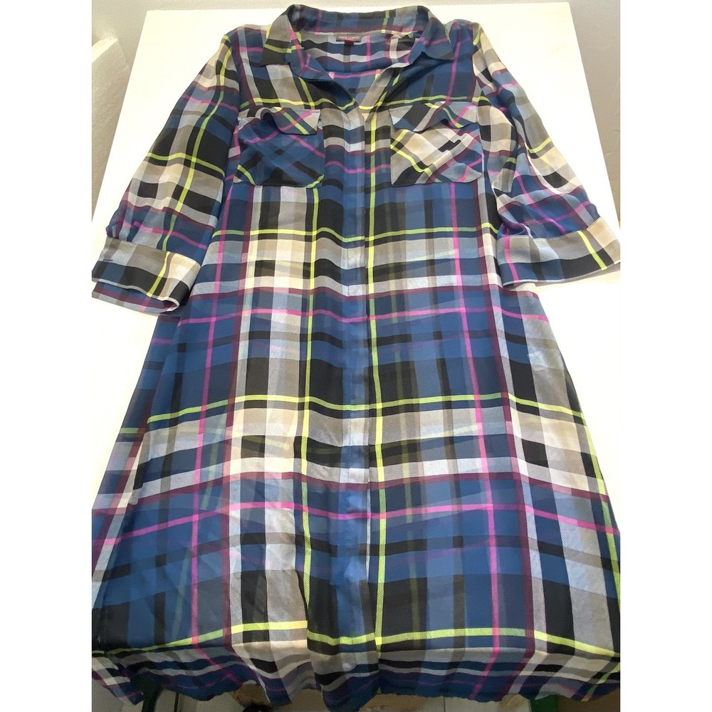 Vince Camuto Sheer Plaid Dress. Large